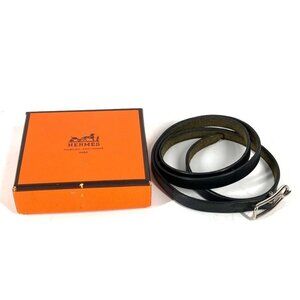 HERMES API 4-row long logo accessories Bracelet Leather Black/SilverHardware